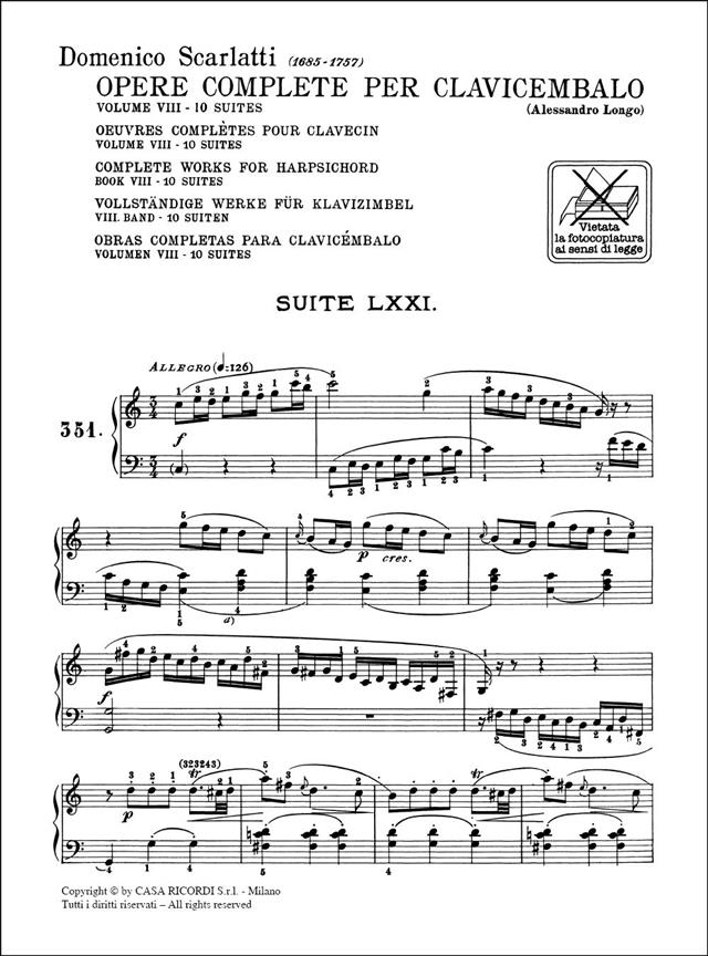 Opere Complete Per Clavicembalo Vol. VIII - Ed. A. Longo - Sonate 351-400 - pro cembalo